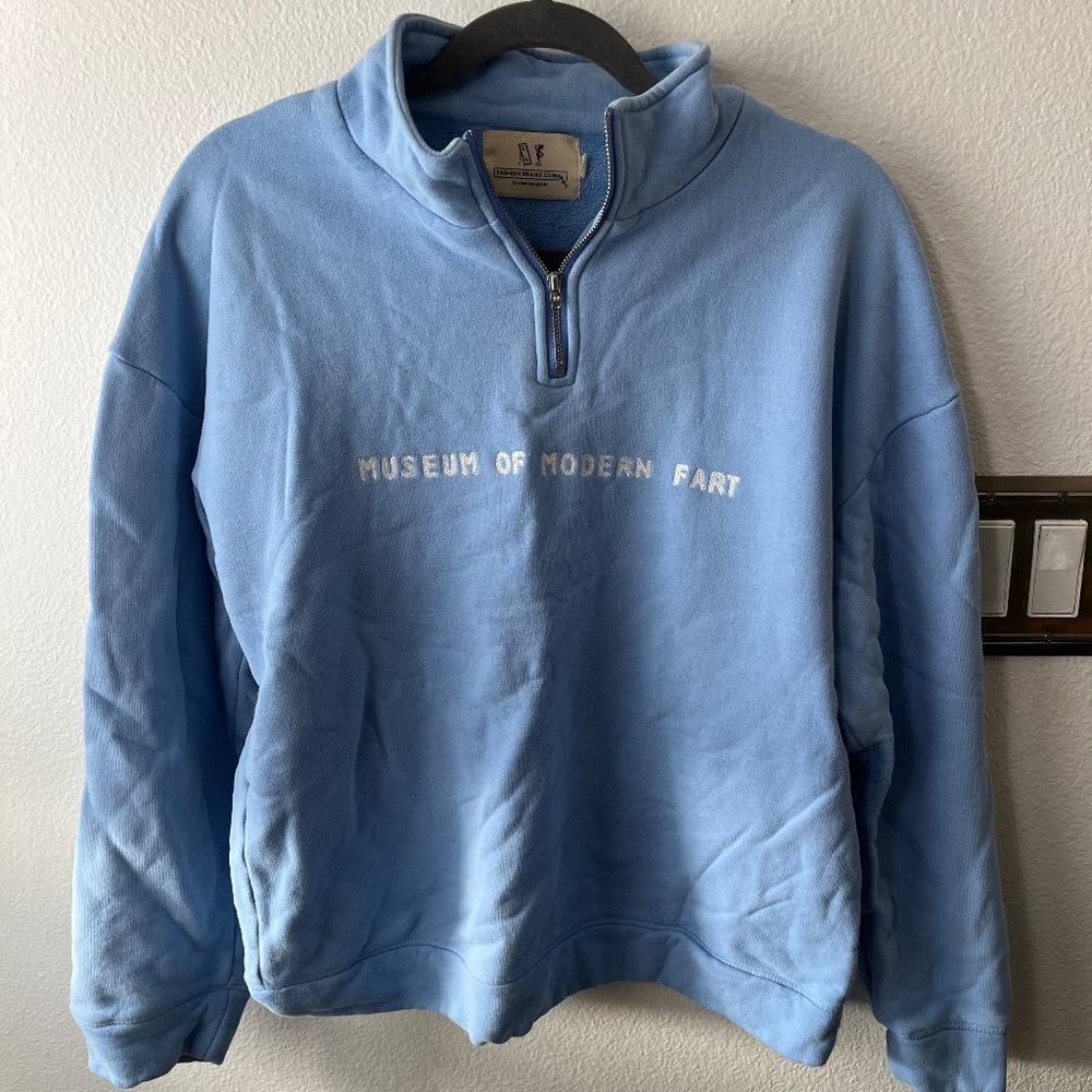 Fashion Brand Company Blue Museum of Modern Fart Quarter Zip Sweatshirt